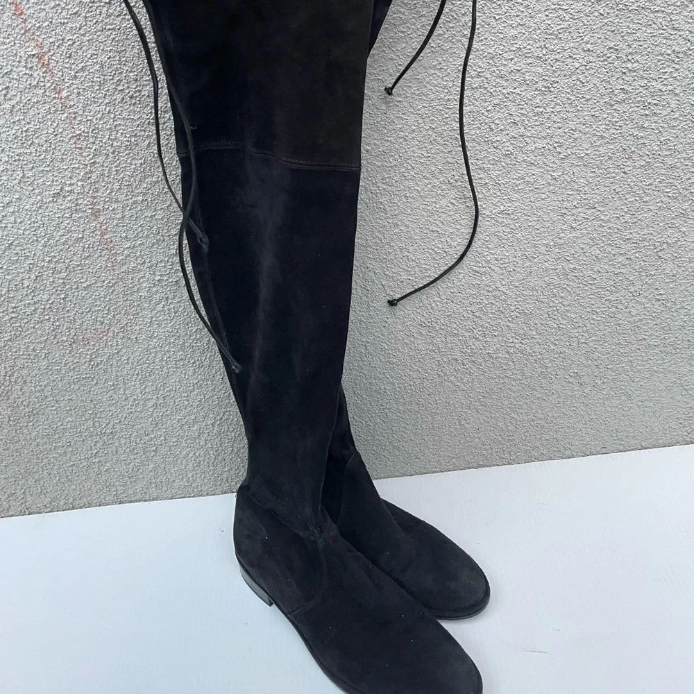 Stuart Weitzman OTK Lowland Boots Shoes Suede Over the Knee Black